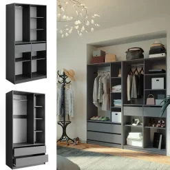 Kleiderschrank Elmo Anthrazit 100 x 200 cm 2er Set Vicco