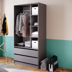 Kleiderschrank Elmo Anthrazit 100 x 200 cm mit 2 Schubladen Vicco