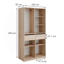Kleiderschrank Elmo Sonoma 100 x 200 cm mit 2 Schubladen Vicco