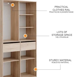 Kleiderschrank Elmo Sonoma 100 x 200 cm mit 2 Schubladen Vicco