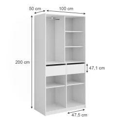 Kleiderschrank Elmo Weiß 100 x 200 cm mit 2 Schubladen Vicco