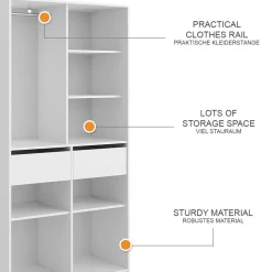 Kleiderschrank Elmo Weiß 100 x 200 cm mit 2 Schubladen Vicco