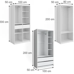 Kleiderschrank Elmo Weiß 100 x 200 cm 3er Set Vicco