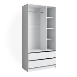 Kleiderschrank Elmo Weiß 100 x 200 cm mit 2 Schubladen Vicco