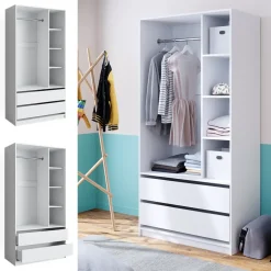 Kleiderschrank Elmo Weiß 100 x 200 cm mit 2 Schubladen Vicco