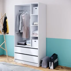 Kleiderschrank Elmo Weiß 100 x 200 cm mit 2 Schubladen Vicco