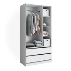 Kleiderschrank Elmo Weiß 100 x 200 cm mit 2 Schubladen Vicco