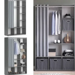 Kleiderschrank Luigi Grau 38 x 178.1 cm mit Vorhang-Kleiderstange Vicco