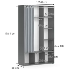 Kleiderschrank Luigi Grau 38 x 178.1 cm mit Vorhang-Kleiderstange Vicco