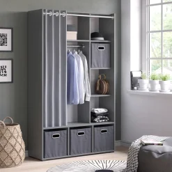 Kleiderschrank Luigi Grau 38 x 178.1 cm mit Vorhang-Kleiderstange Vicco