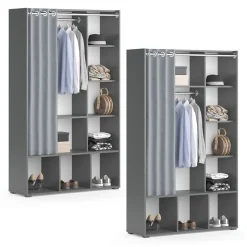 Kleiderschrank Luigi Grau 38 x 178.1 cm mit Vorhang-Kleiderstange Vicco