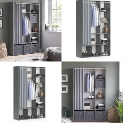 Kleiderschrank Luigi Grau 38 x 178.1 cm mit Vorhang-Kleiderstange Vicco