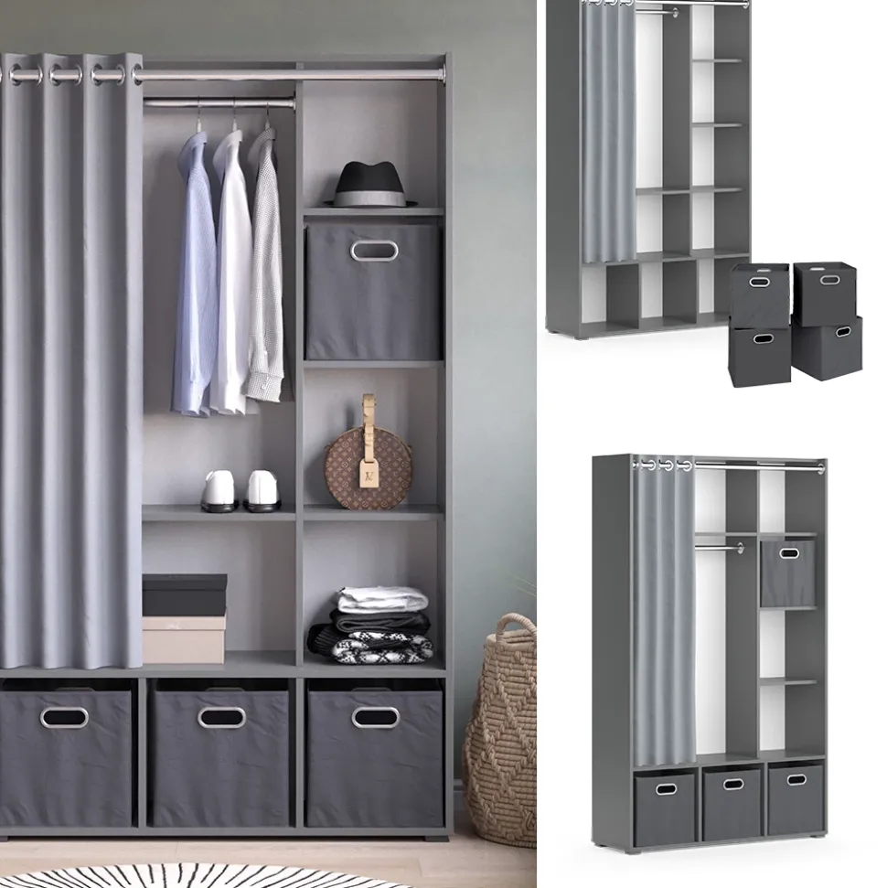 Kleiderschrank Luigi Grau 38 x 178.1 cm Mit Faltboxen (grau) Vicco