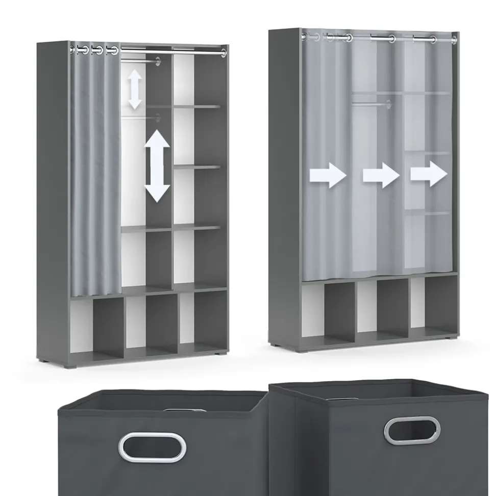 Kleiderschrank Luigi Grau 38 x 178.1 cm Mit Faltboxen (grau) Vicco