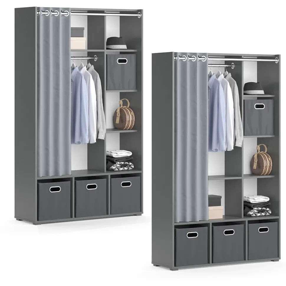 Kleiderschrank Luigi Grau 38 x 178.1 cm Mit Faltboxen (grau) Vicco