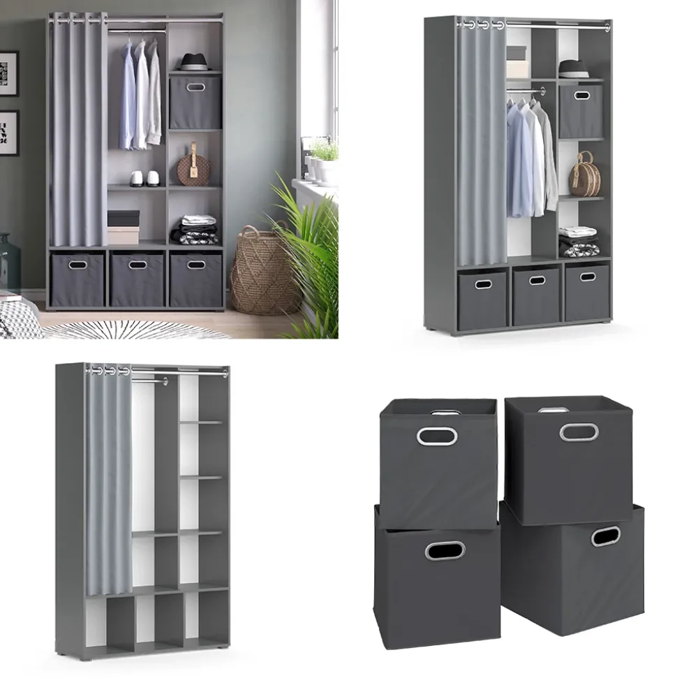 Kleiderschrank Luigi Grau 38 x 178.1 cm Mit Faltboxen (grau) Vicco