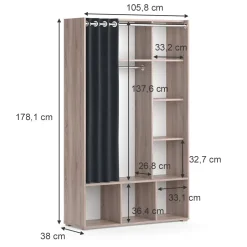 Kleiderschrank Luigi Sonoma 38 x 178.1 cm mit Vorhang-Kleiderstange Vicco