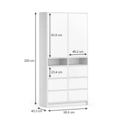Kleiderschrank Naara Weiß 98.6 x 200 cm mit Schubladen Vicco