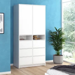 Kleiderschrank Naara Weiß 98.6 x 200 cm mit Schubladen Vicco