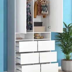 Kleiderschrank Naara Weiß 98.6 x 200 cm mit Schubladen Vicco