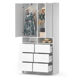 Kleiderschrank Naara Weiß 98.6 x 200 cm mit Schubladen Vicco