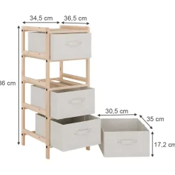 Kommode Bruno Beige 34.5 x 86 cm mit 4 Stoffschubladen Vicco