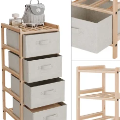 Kommode Bruno Beige 34.5 x 86 cm mit 4 Stoffschubladen Vicco