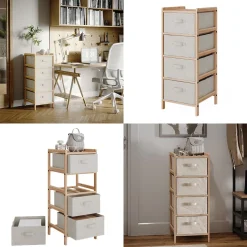 Kommode Bruno Beige 34.5 x 86 cm mit 4 Stoffschubladen Vicco