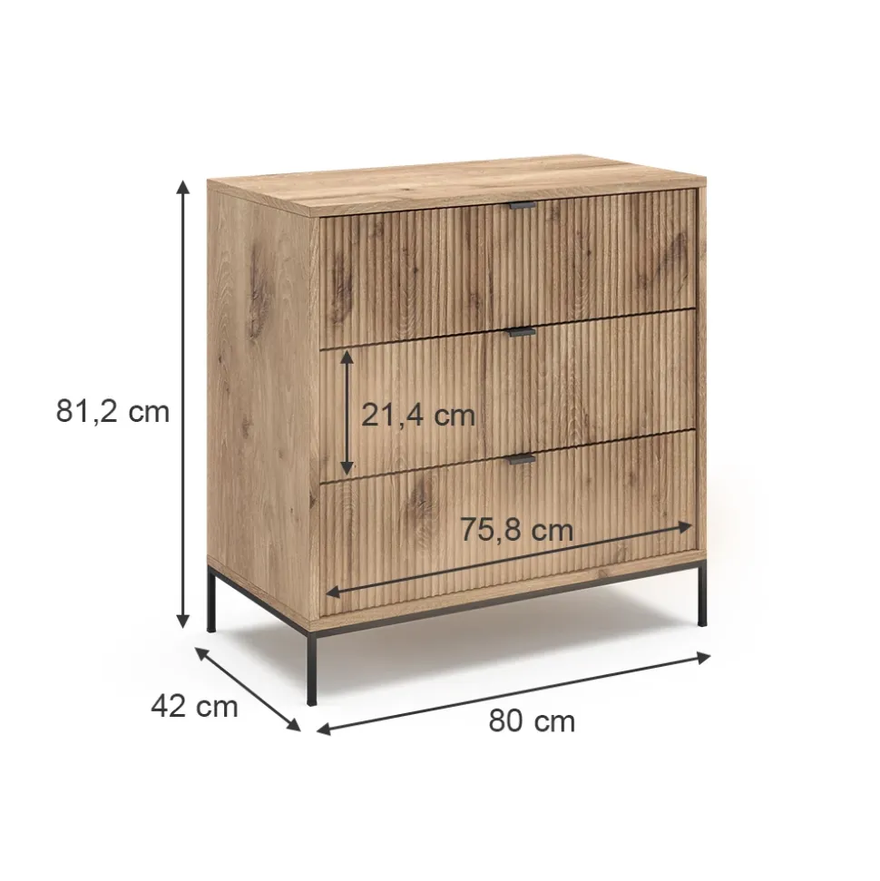 Kommode Eliza Viking Oak 42 x 81.2 cm mit 3 Schubladen Vicco