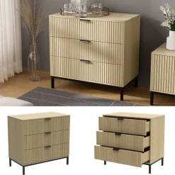 Kommode Lennox Eiche 72 x 69 cm mit 3 Schubladen Vicco