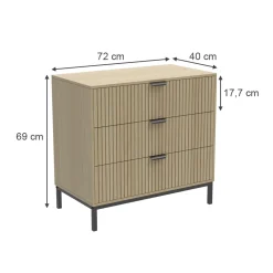 Kommode Lennox Eiche 72 x 69 cm mit 3 Schubladen Vicco