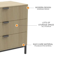 Kommode Lennox Eiche 72 x 69 cm mit 3 Schubladen Vicco