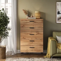 Kommode Amber Eiche Wotan 80 x 127.6 cm mit 5 Schubladen Vicco