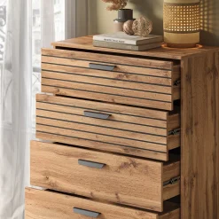 Kommode Amber Eiche Wotan 80 x 127.6 cm mit 5 Schubladen Vicco