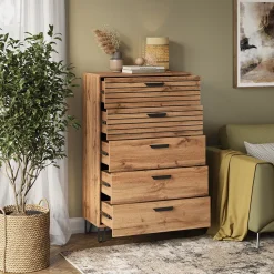 Kommode Amber Eiche Wotan 80 x 127.6 cm mit 5 Schubladen Vicco