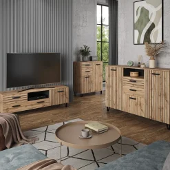 Kommode Amber Eiche Wotan 80 x 127.6 cm mit 5 Schubladen Vicco