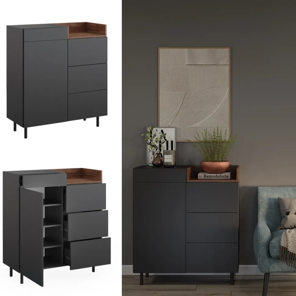 Kommode Anika Anthrazit 40 x 100 cm Vicco