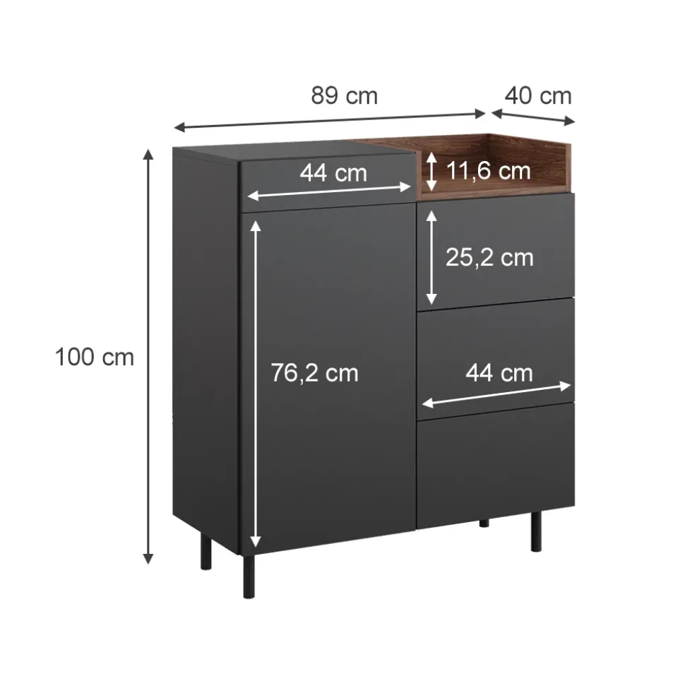 Kommode Anika Anthrazit 40 x 100 cm Vicco