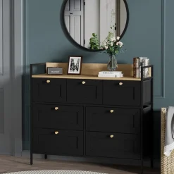 Kommode Belaro Schwarz 98 x 85 cm mit 7 Schubladen Vicco