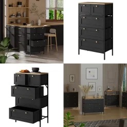 Kommode Belaro Schwarz 56 x 95 cm mit 5 Schubladen Vicco