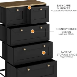 Kommode Belaro Schwarz 56 x 95 cm mit 5 Schubladen Vicco
