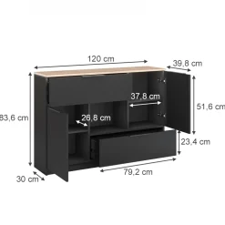 Kommode Betti Anthrazit/Sonoma 120 x 83.6 cm 2x Tür, 2x Schublade und 1x offenes Fache Vicco