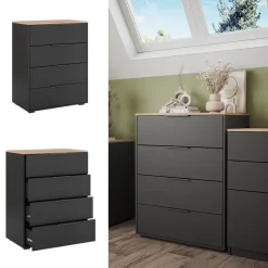 Kommode Betti Anthrazit/Sonoma 30 x 83.6 cm mit 4 Schubladen Vicco