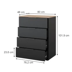 Kommode Betti Anthrazit/Sonoma 30 x 83.6 cm mit 4 Schubladen Vicco
