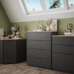 Kommode Betti Anthrazit/Sonoma 30 x 83.6 cm mit 4 Schubladen Vicco