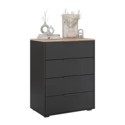 Kommode Betti Anthrazit/Sonoma 30 x 83.6 cm mit 4 Schubladen Vicco