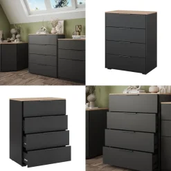 Kommode Betti Anthrazit/Sonoma 30 x 83.6 cm mit 4 Schubladen Vicco