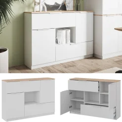 Kommode Betti Weiß/Sonoma 120 x 83.6 cm 2x Tür, 2x Schublade und 1x offenes Fache Vicco