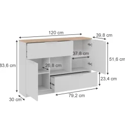 Kommode Betti Weiß/Sonoma 120 x 83.6 cm 2x Tür, 2x Schublade und 1x offenes Fache Vicco