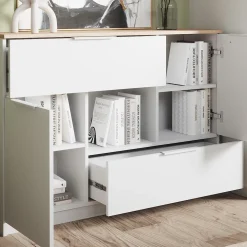 Kommode Betti Weiß/Sonoma 120 x 83.6 cm 2x Tür, 2x Schublade und 1x offenes Fache Vicco